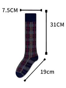 1pair Plaid Long Socks Women Stockings Women Harajuku Retro Vintage Stocking Women Stockings College Style Knee Socks - Multicolor - View 3