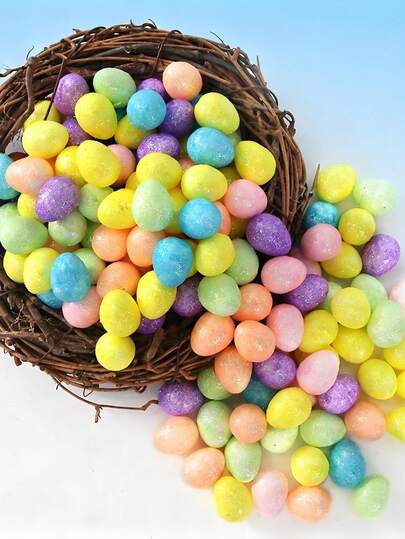 12个复活节闪光彩蛋花环礼盒装，DIY迷你泡沫仿真彩蛋装饰品，节日家居派对装饰工艺品，复活节装饰