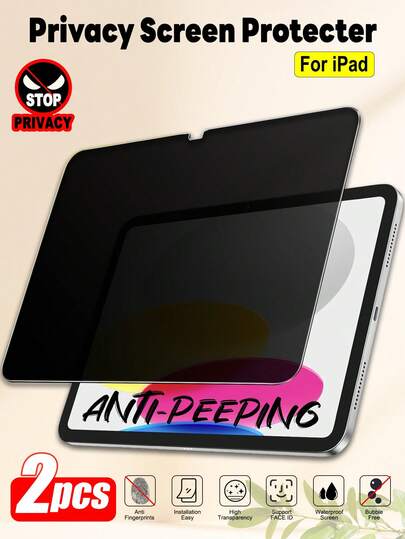 ZYONS 2pcs IPad Tablet Anti-Spy Screen Protector, Privacy Protection, Anti-Espionage, Curved Edges, Anti-Scratch Anti-Drop, Full Screen Coverage, Strong Anti-Fingerprint, Sensitive Touch, Soft Film Non-Glass, Matte Paper-Like, Compatible With IPad 11th Generation 2025 A16/IPad 10th Generation 10.9 Inch/IPad Air 13 11 M4 M3 M2 2025 2024/IPad Pro 12.9 Inch/Mini 2024