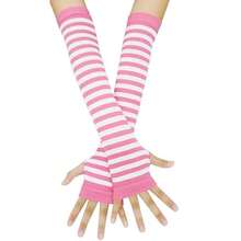 Knit Arm Warmer Thumb Hole Stretchy Gloves Women Long Fingerless Gloves Halloween Cosplay Accosss,OneSize,#2PinkWhite - #2粉白 - 查看 2