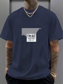 Esencial de  Camiseta de manga corta para hombre con patrón personalizado - Azul Marino - Ver 1