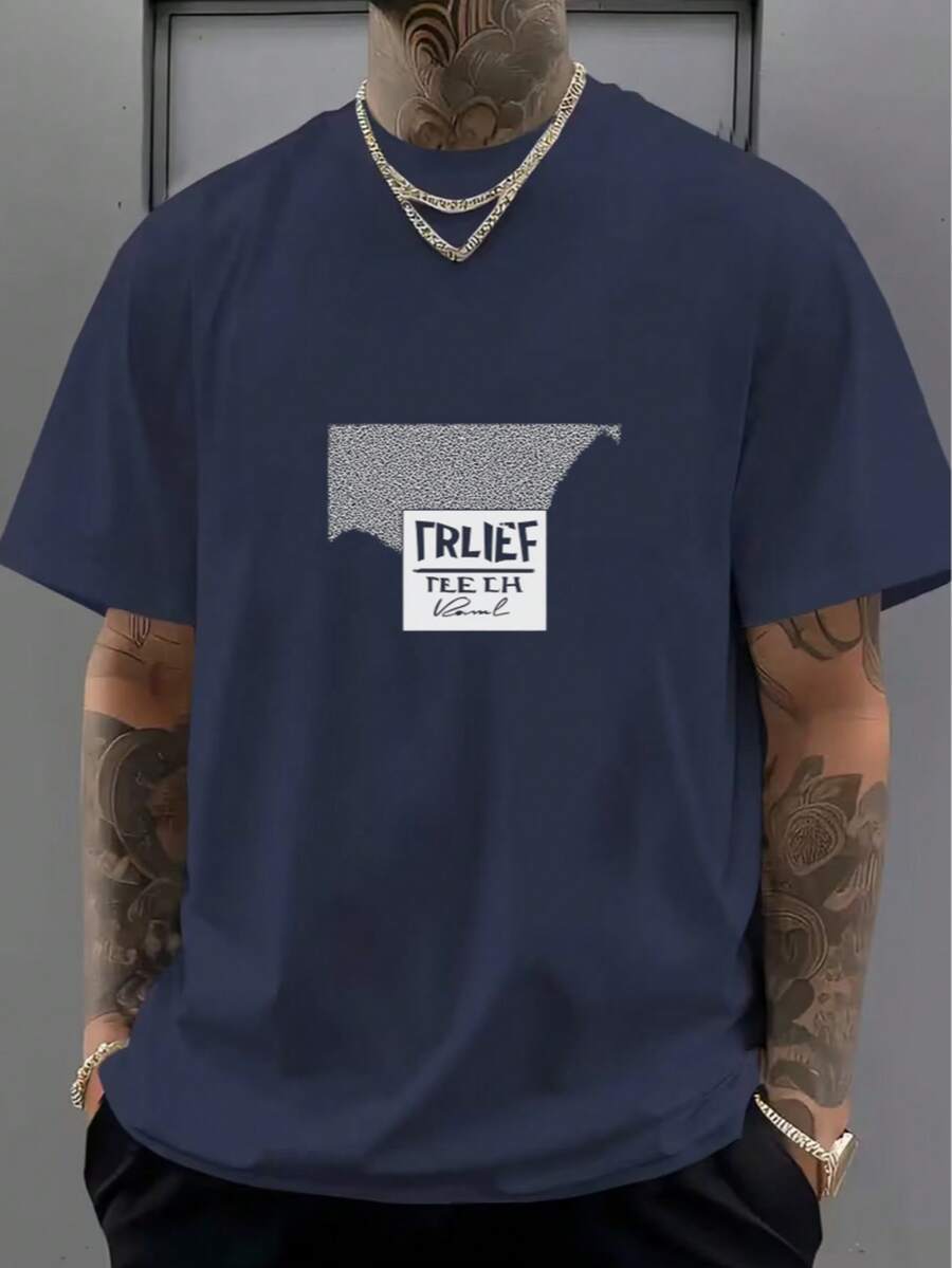 Esencial de Camiseta de manga corta para hombre con patrón personalizado - Azul Marino - Ver 1