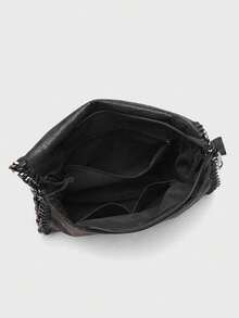 Za Women's Handbag, Fashion New Solid Color Rivet Mini Shoulder Crossbody Bag, Niche Design Wallet - Black - View 4