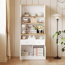 Meuble de rangement (buffet) blanc design – Avec 4 portes, 2 tiroirs et des poignées argentées – Idéal pour une salle à manger au rangement élégant et spacieux. - défaut - Voir 9