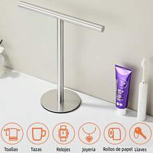 Toketa 2PCS Toallero para Baño de Acero Inoxidable, Porta Toallas para Baño de Mano, Soporte para Toallas de Mano en Forma de T, Base Antideslizante, Ideal para Encimera,Toallero para Moderno Plateado : Herramientas y Mejoras del Hogar - 1 - Ver 4