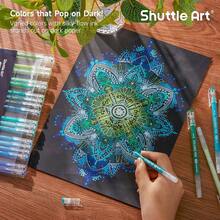 Shuttle Art Colored Pens, 24 Blue & Green Tone Colors Cute Journal Pens 0.6mm Fine Point Colored Gel Pens For Black Paper Adult Coloring Writing Drawing Journaling Note TaFKing Schoolsss Office Home - 24色 - 查看 6