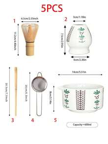1pc/2pcs/3pcs/4pcs/5pcs Tulip & Palm Tree Matcha Whisk Set, Includes Hand-Painted Ceramic Matcha Bowl, Matcha Brush, Whisk, Tea Scoop, Matcha Powder, Dessert & Beverage Making Tools Set, Japanese Style Gift Box, Sung Dynasty Matcha Whisk Tool Set, Gift For Matcha Lovers