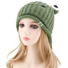 Haoohu Knitted Frog Headband Hat Cute Cartoon Crochet Frog Hat Beanie Hats For Cosplay Photo Props - Xanh đậm - Xem 4
