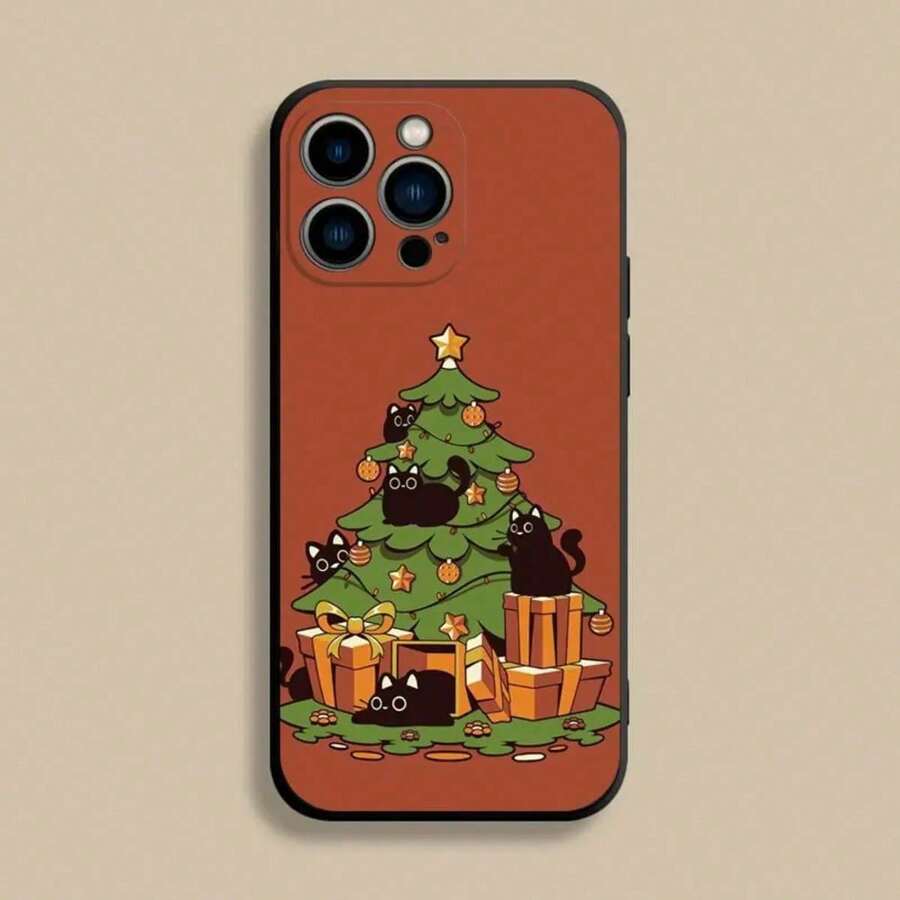 Custodia per telefono con motivo natalizio cartoni animati compatibile con modelli 17, 16, 15, 14, 13, 12, Pro, Max, Plus, E, SE4, Air, Mini, in morbida cover nera - Z8 - Visualizzare 1