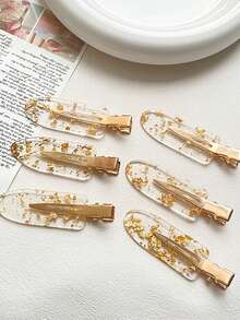 1pc Acrylic Gold Seamless Clip, Delicate Makeup Clip With Glitter Edges, Gold Hair Clip, Alligator Clip Hair Accessory, Claw Clips, Hair Slide, Hair Barrettes, Head Accessories, Hair Accessories For Women - Multicolor - View 4