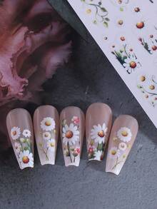 2PCS Pink Flower Lily Spring Nail Stickers 3D White Daisy Flower DIY Designs Nail Art Decals Self Adhesive Sliders For Fall Nail Art Decoration Women Girl Manicure Supplies Nails - 彩色 - 查看 9