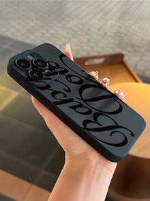 1PC, Hot Selling Calligraphy Pattern Design Printed Black TPU Phone Case, Shockproof Protection, Screen And Camera Protection, Matte Simple And Lightweight Compatible With 17/17Air/17Pro/17ProMax, 16/16Plus/16ProMax, 15.14, 13, 12, 11 Series, Suitable For Samsung Galaxy S22, S23, S24, S25 PLUS ULTRA Series, Revival Festival Gifts, Christmas And Halloween Decorations/Birthday Gifts, Girlfriends, Boyfriends, Friends Or Oneself - 黑色 - 查看 2