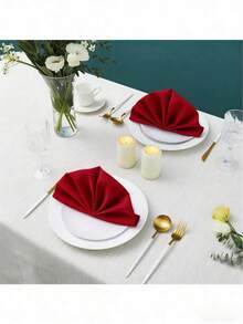 Bộ 4-12 khăn ăn nhà bếp bằng polyester màu đỏ, kích thước 17x17 inch, có thể giặt và tái sử dụng, thích hợp cho khách sạn, nhà hàng, tiệc cưới, sự kiện và tiệc tùng. - Đỏ - Xem 9