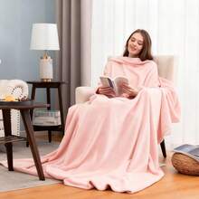 1件装女士舒适灰色法兰绒可穿戴毯，带袖子和口袋 - 男女通用柔软羊羔绒电视毯，带袖子，保暖、柔软、厚实、舒适，带口袋和袖子的电视毯，浴室装饰 - 彩色 - 查看 10