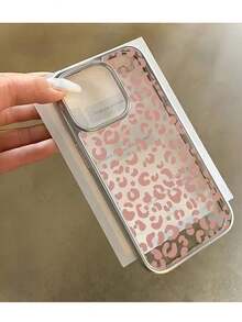 1pc Electroplated Luxury Metallic Silver High Transparency Pink Leopard Print Phone Case, Personalized For IPhone 16 Pro Max, 17/16/15/14 Plus, 13/12/11, Air - Multicolor - View 1