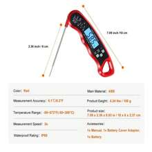 High Digital Grill Thermometer -58 To 572°F, IP65 Waterproof,  Fast Measurement, 180° Foldable Probe With Backlight & Magnetic Back For Cooking And BBQ - Red - View 5