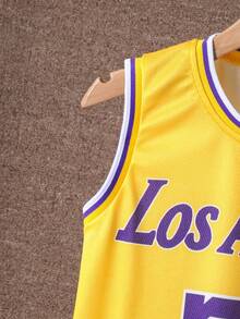 2pcs/Set Boys Casual Outdoor Sports Basketball Jersey With Los Angeles Number 77 Print, Basketball Round Neck Tank Top And Shorts Set, Spring/Summer - Yellow - View 4
