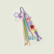1 Peça Personalizada Charm de Bolsa com Borla Arco-íris, Acessório de Carteira Fofo, Chaveiro Personalizado com Nome, Pingente Colorido para Mochila, Charm de Bolsa Personalizado com Letra, Organizador de Viagem - Multicolorido - Visão 9