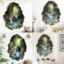 1张兔子洞风景墙贴，防水PVC自粘材质，适用于卧室、客厅、玄关装饰、复活节装饰 - 彩色 - 查看 3