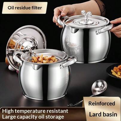 Juego de recipientes de acero inoxidable de 2L/3L/4L con colador de malla fina extraíble - Ideal para preparar, almacenar y filtrar sopas, caldos y aceites - Olla para manteca de alta capacidad para uso doméstico - Excelente para chefs en casa y festividades