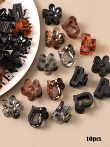 10/20pcs Amber Color Mini Heart, Cube, Flower Mixed Style Claw Clips, Vintage Elegant Hair Claw, Simple All-Match Versatile Bangs, Side Hair, High Ponytail Clips, Hair Accessories Women Hair Clips Casual Hair Clutch Elegant Hair Jaw Clip - Multicolor - View 6