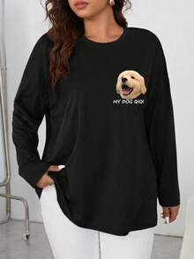 تخصيص هدية شخصية، بلوزة نسائية مقاس كبير. أضف نصك الخاص وصورك (شارات/شعارات الشركة/صور العائلة/سيلفي/حيوانات أليفة/صور الأزواج) لتصميم بلوزتك المطبوعة الحصرية الشخصية (تخصيص من الجانبين). - الأسود - مشاهدة 2