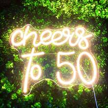 1Pc [50 Neon Sign] 50th Birthday Cheers To 50 Neon Sign | Happy 50th Birthday Neon Signs For Wall Decor, Warm White LED Neon Light Sign Letter, Neon Light For Bedroom Bar Birthday Wedding Party Decor, USB Light Compatible With Laptop