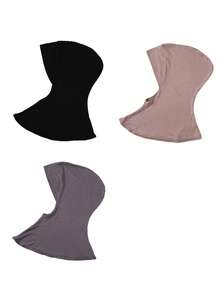 FADZOYLE 3pcs/Set Plain Short Neck Scarf, Paired With Abaya, Balaclava Hat And Hooded Lining Scarf, Minimalist Design, Suitable For Daily Life, Sports, Yoga, Fitness And Fashion Styling. - Multicolor - View 7