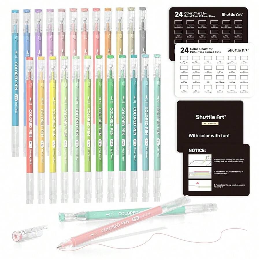 Shuttle Art Colored Pens, 24 Pastel Tone Colors Cute Journal Pens 0.6mm Fine Point Colored Gel Pens For Black Paper Adult Coloring Writing Drawing Journaling Note TaFKing Schoolsss Office Home - 24粉彩色 - 查看 1
