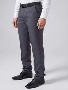 Men's 2-Piece Set - Slim Fit Dress Pants, Straight Leg Tailored Formal Suit Pants For Men, Polyester, Overlock Hem Finish - Light Gray and Dark Gray - View 5