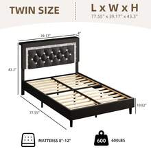 Bed Frame With LED Lights, Queen Bed Frame With Storage And  Diamond Tufted Headboard, Wooden Slats Support, No Box Spring Needed, Easy Assembly, Bedroom Deccor, Bedroom Furniture, Twin/ Full/ Queen/ King, White/ Pink / Black (USB LED Strip) - màu đen - Xem 7