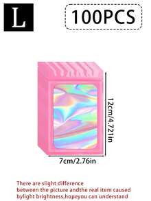 100/10pcs Transparent Holographic Bags, Odor-Proof Packaging Bags, Sealed Bags, Polyester Film Storage Bags, Zipper Sealed Bags, Polyester Film Holographic Resealable Bags, Gift Bags, Odor-Proof Bags, Aluminum Foil Bags, Suitable For Party Gift Storage, Polyester Film Bags, Transparent Window Holographic Resealable Packaging - Multicolor - View 24