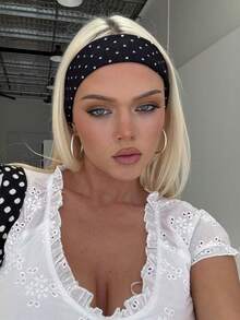 1条经典黑白波点发带，多功能头巾，适合女性，波西米亚风，瑜伽、运动、跑步、健身等场合，吸汗透气，弹性柔软，女士发饰发带 - 黑與白 - 查看 2