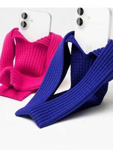 1pc Knitted Phone Coin Purse, Fashion Accessory, Mini Shoulder Bag, Length 40/80cm - Multicolor - View 4