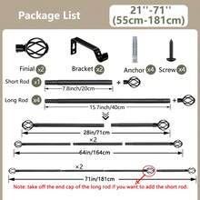 1 Set Heavy Duty Adjustable Curtain Rods For Windows 21-158 Inch With Twisted Decorative Cage Finials, Black Curtain Rod Set With Brackets, Ideal For Window & Shower Curtains, Home Decor, Curtains For Bedroom, 5/8 Diameter Curtain Rod - Black - View 14