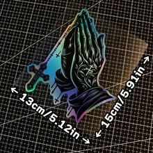 1 张宗教汽车贴纸 - 激光切割基督教祈祷手和十字架，黑色渐变至紫色 - 适用于汽车、卡车、摩托车 - 信仰装饰 - 易撕易贴，不留残胶，信仰表达配件，车辆装饰 - A - 查看 9