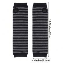 Nydotd Fingerless Long Sleeve Mittens Gloves Y2K Kawaii Japanese Harajuku Gothic Punk Knitted Striped Arm Warmer For Women,BlackGrey - 黑灰色 - 查看 7