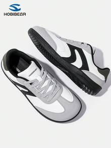 HOBIBEAR 男士休闲运动鞋，PU皮革鞋面，圆头，系带，低帮，四季皆宜，平底，情侣款 - 黑與白 - 查看 2