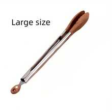 Wooden Kitchen Cooking Tongs, With Wooden & Stainless Steel Anti-Spill Walnut Salad Tongs, BBQ Tongs - Coffee Brown - View 10