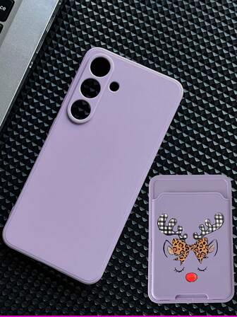 1个紫色TPU极简纯色二合一卡套手机壳，带鹿元素，防摔防滑，全包覆式手机壳，兼容苹果/
