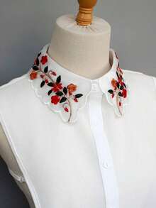 1pc Women's Fashion Embroidered Colorful Floral Collar Chiffon Detachable Collar Decor Sweatshirt, Sweatshirt, Blouse, Versatile Valentine's Day - trắng - Xem 3
