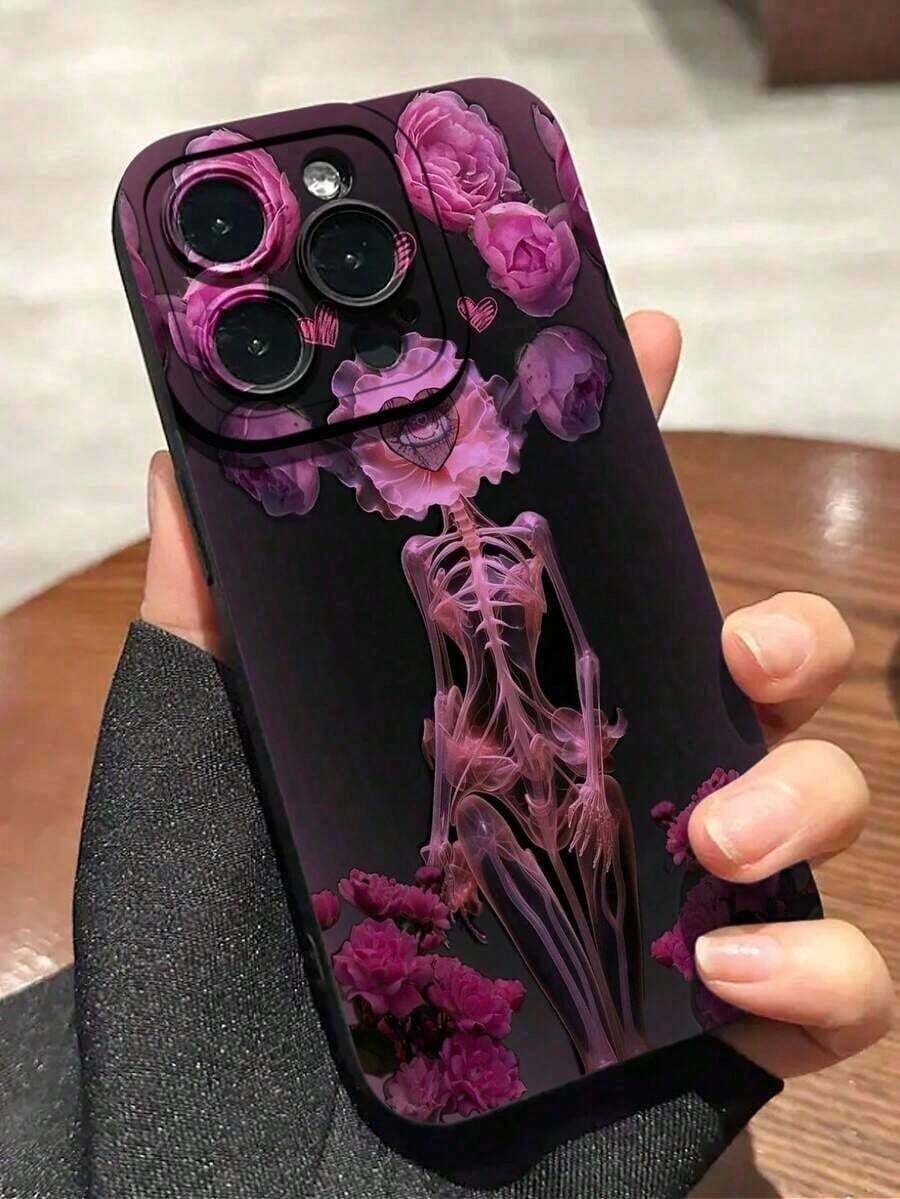 Un diseño con un patrón de calavera de rosa. Esta es una funda de smartphone de moda que es compatible con MEI. Adecuado para los siguientes modelos: 17/17pro/17Air/17promax/16e/16/16pro/16promax/15/15pro/15promax/15plus/14/14pro/14promax/14plus/13/13pro/13promax/13mini/12/12pro/12promax/12Mini/11/11pro/11promax/XSMax/XS series, y Galaxy S22/S23/S24/S25/Plus/FE/Edge/Ultra series. Es adecuado tanto para hombres como para mujeres. Esta es una funda para teléfono adecuada para otoño e invierno. Además, también hay estilos de fundas para teléfonos para Halloween y Navidad, lo que las convierte en una excelente opción de regalo. - Negro - Ver 1