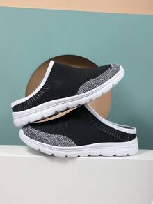 Sandalias planas de mujer con cierre deslizante casual - Blanco y Negro - Ver 3