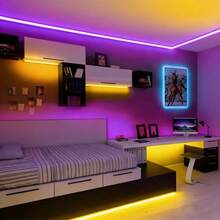 1米/2米/3米/5米/10米/15米/20米 RGB LED灯带，自粘式LED灯，带44键遥控器，可调光，适用于房间、游戏室等。 - 多色光 - 查看 10