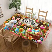 1pc Polyester Easter Eggs & Bunny Garden Pattern Tablecloth, Spring Floral & Egg Decor, Holiday Atmosphere Decorative Fabric Tablecloth For Outdoor Party, Picnic, Dinner, Ideal For Home And Restaurant Decoration - Multicolor - View 13