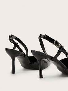 Pointed Toe Slip-On Stiletto Heels, Minimalist Design For Party, Banquet, Office Wear - Black - View 5
