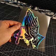 1 张宗教汽车贴纸 - 激光切割基督教祈祷手和十字架，黑色渐变至紫色 - 适用于汽车、卡车、摩托车 - 信仰装饰 - 易撕易贴，不留残胶，信仰表达配件，车辆装饰 - A - 查看 2