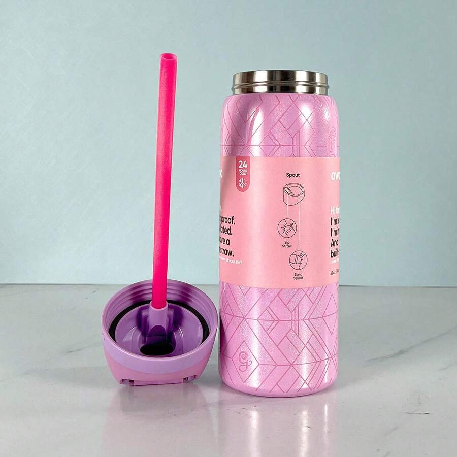 Owal'a Water Bottle 32oz,Multiple Colors Are Available,With Straw,Heat Preservation Time More Than 24 Hours, Cold And Hot Water Can Be Insulated, Can Make Coffee, Frozen Drinks, Beautiful Appearance, Exquisite Workmanship, Suitable For Camping, Work, Indoor Use. - Glinda-32oz - 查看 1