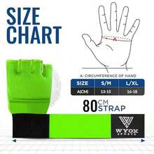 WYOX Vendas de Gel Boxeo, Guantes Interiores para Hombre y Mujer, Correa de muñeca de 80 cm, Soporte Acolchado para Nudillos, Vendas sin Dedos para Entrenamiento de MMA - L-XL-Verde - Ver 3