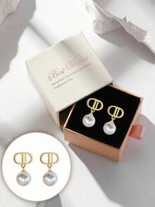 2pcs/Set Elegant Pearl Pendant Earrings, Versatile For Party, Daily Wear, Ideal Gift - Gold - View 5